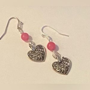 NEW Hearts delight! Pink Jade crystal earrings with a heart charm.